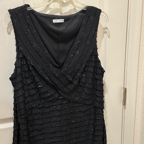 Fashion Bug Embellished Black Knee Length Cocktail Evening Dressy Dress L 14-16 - Picture 3 of 4